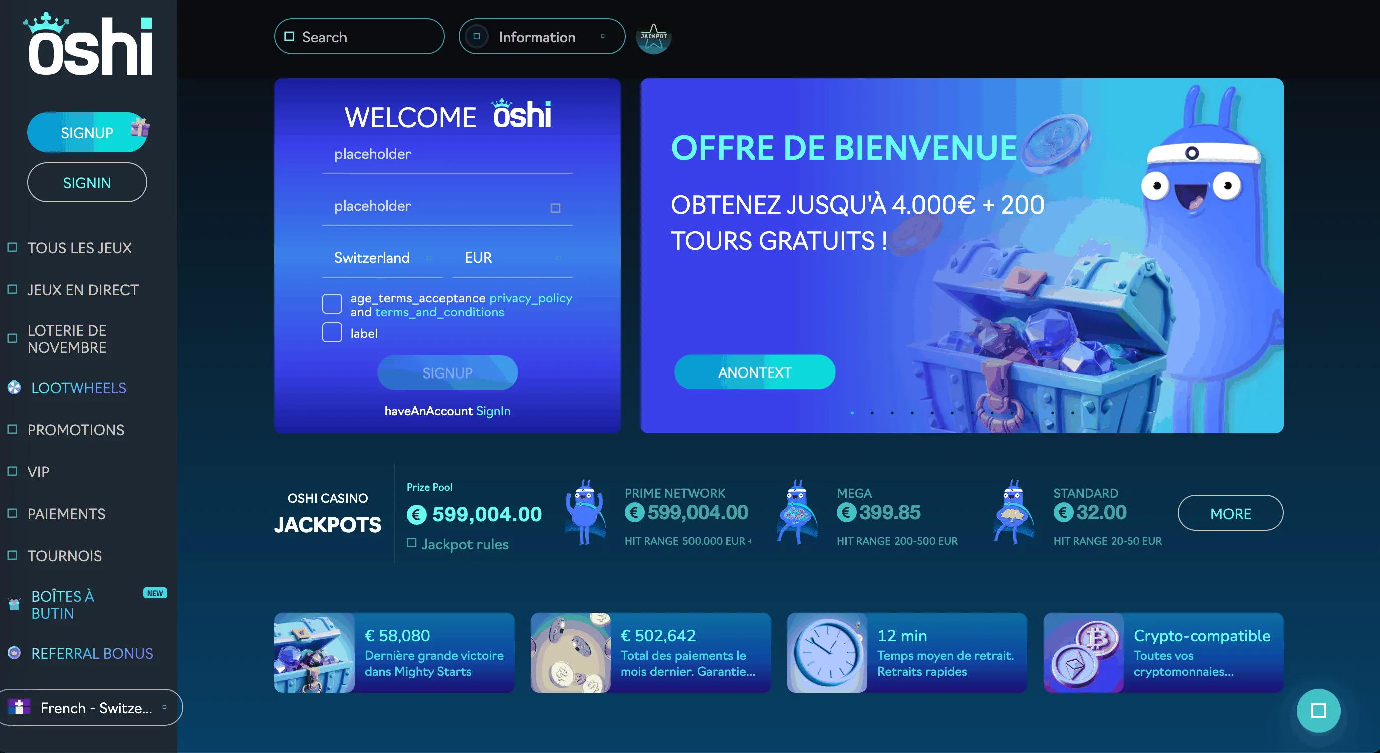 Oshi Casino Page Accueil