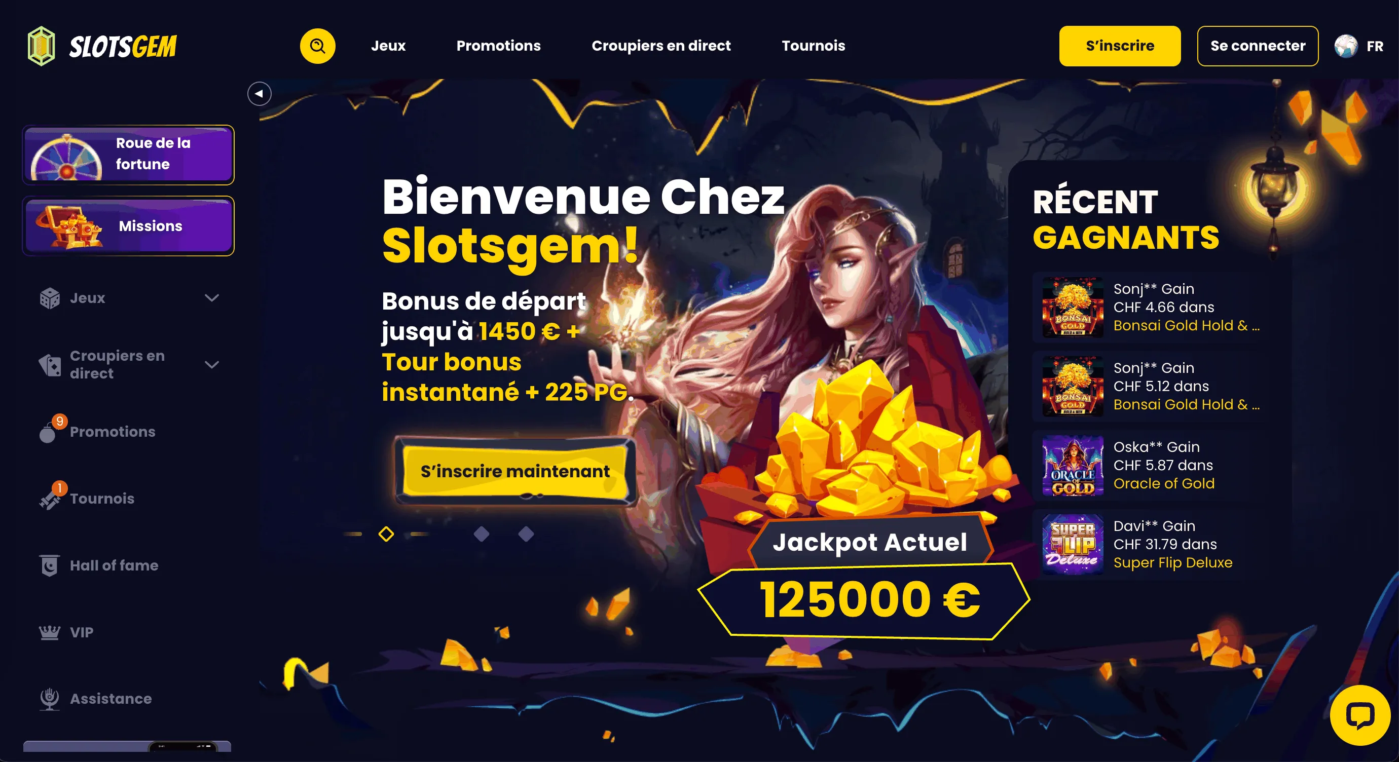 SlotsGem Casino Page Accueil