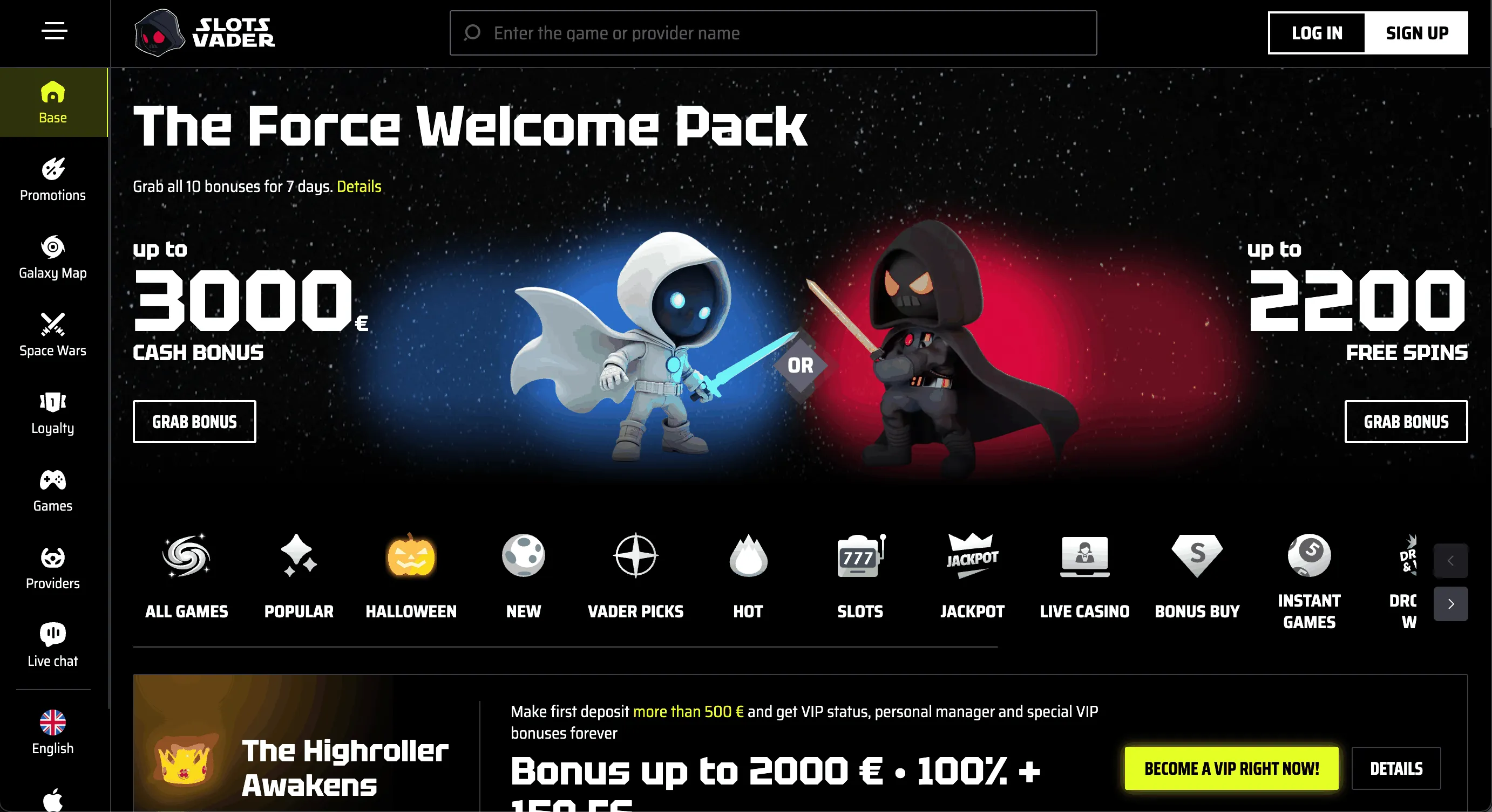 SlotsVader Casino Page Accueil